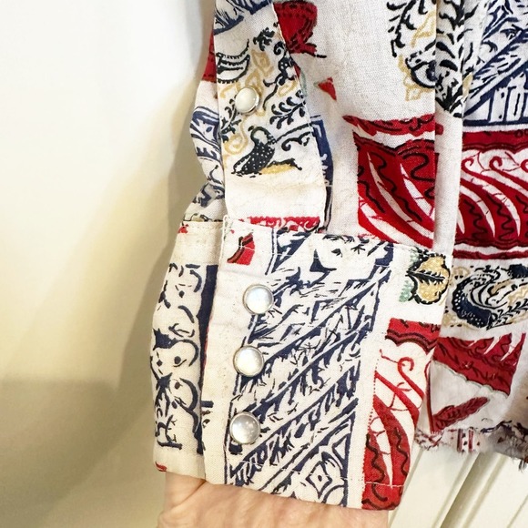 Vintage American Prior Westerns Pearl Snap Red Blue Mens Country Rodeo Shirt - Picture 8 of 13